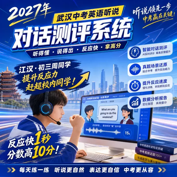 武汉中考听说机考民办高中英语听说录取参考江汉&middot;初三周同学（提升反应力，赶超校内同学）
